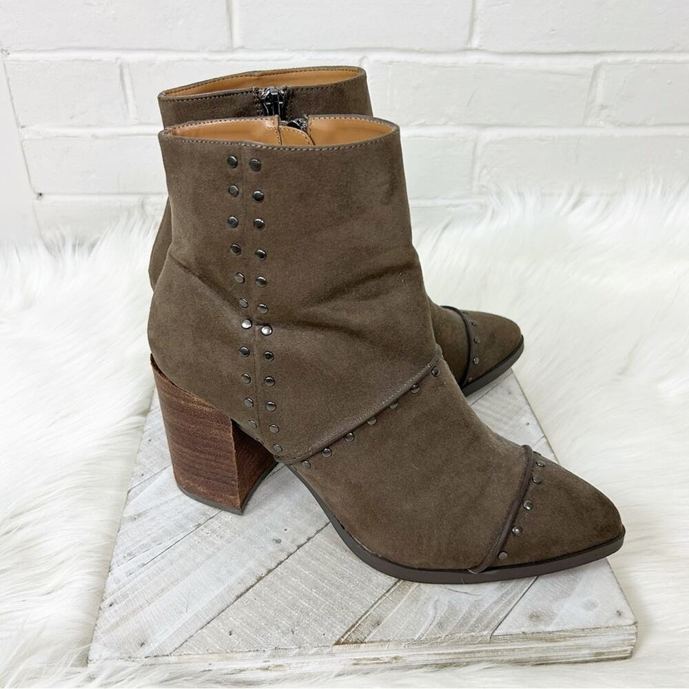 Report Studded Pointed Toe Stacked Heel Booties S… - image 1